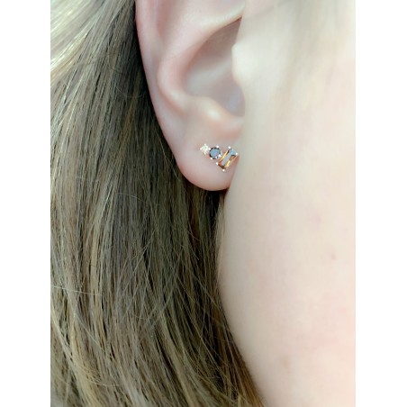 Boucles d'oreilles triple zircone combinée 9 x 6.5mm argent 925 plaqué or