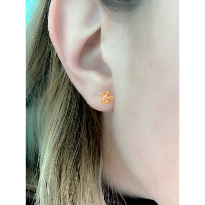 Boucles d'oreilles fleur 5 zircones Orange 8x8mm argent 925 plaqué or