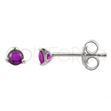 Boucles d'oreilles zircone 3mm Ruby argent 925