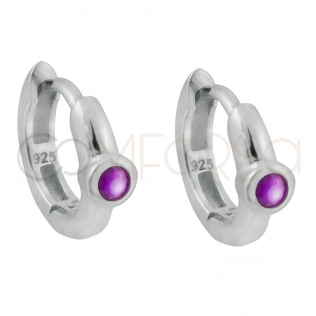 Boucles d'oreilles créoles avec zircone Ruby 12mm argent 925 plaqué or