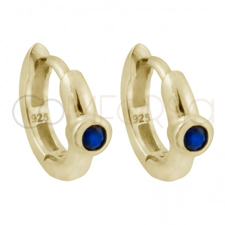 Boucles d'oreilles créoles avec zircone Capri blue 12mm argent 925 plaqué or