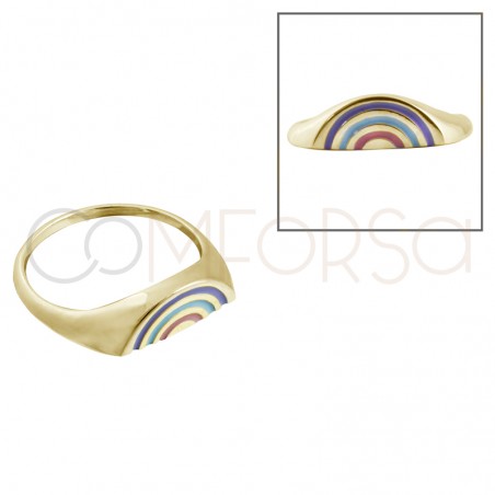 Bague arc-en-ciel 1 côté plat en argent 925 plaqué or (bras avec un côté plat : 0,26cm)