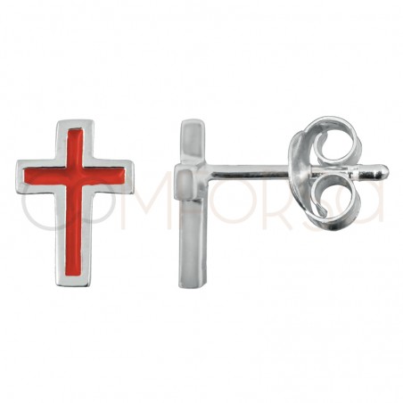 Boucles d’oreilles croix avec émail orange-ambre 7x10mm argent 925