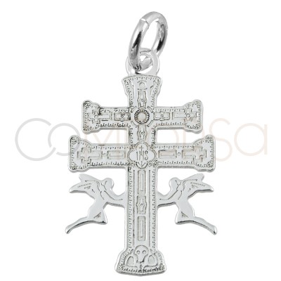 Croix de Caravaca laser 11 x 17mm argent 925 plaqué or