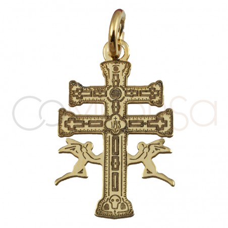 Croix de Caravaca laser 11 x 17mm argent 925 plaqué or