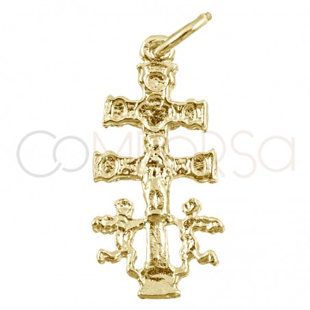 Croix de Caravaca grande 11 x 22mm argent 925 plaqué or