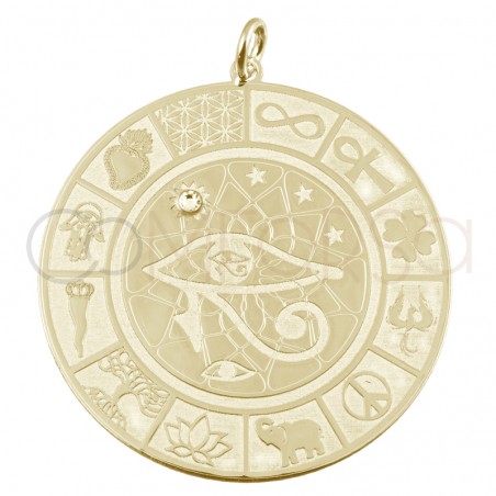 Pendentif œil d'Horus avec symbolisme 30mm argent 925 plaqué or