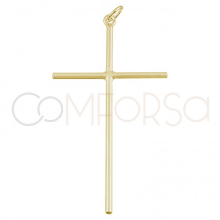 Pendentif croix bâton 25 x 35 mm argent 925 plaqué or