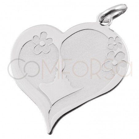 Gravure + Pendentif coeur maman-fille 18.5x20mm argent 925