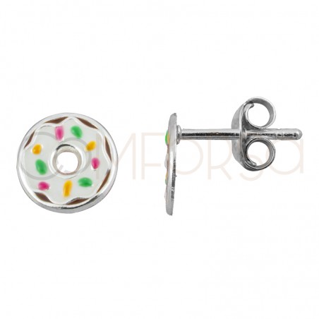 Boucles d’oreilles donut chocolat blanc 8mm argent 925