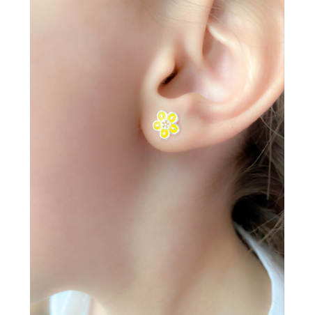 Boucles d’oreilles fleur couleur jaune 8 mm argent 925