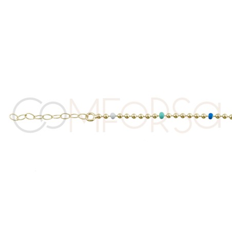 Bracelet boules bleues combinées 17cm + 4cm argent 925 plaqué or