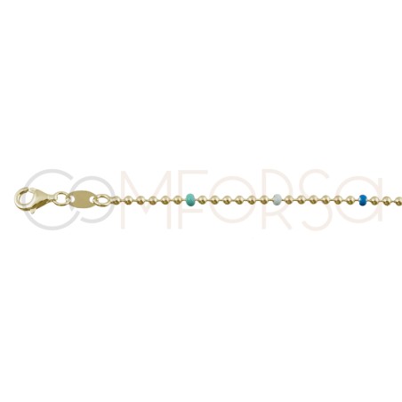Bracelet boules bleues combinées 17cm + 4cm argent 925 plaqué or