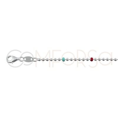 Chevillère boules vertes, corail et lilas 21.5cm + 4.5cm argent 925