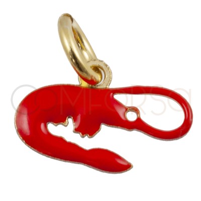 Pendentif crevette rouge 10.5x7mm argent 925