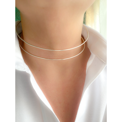 Choker double fil 1.5mm argent 925 plaqué or