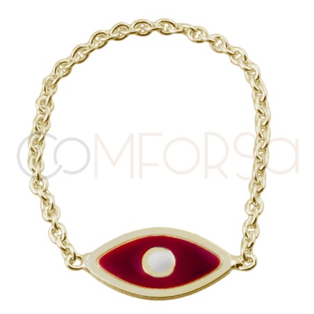 Bague chaîne œil turc rouge argent 925 plaqué or