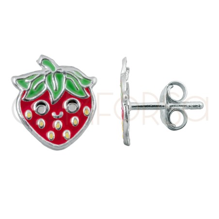 Boucles d’oreilles fraises souriantes 9.5 x 8 mm argent 925