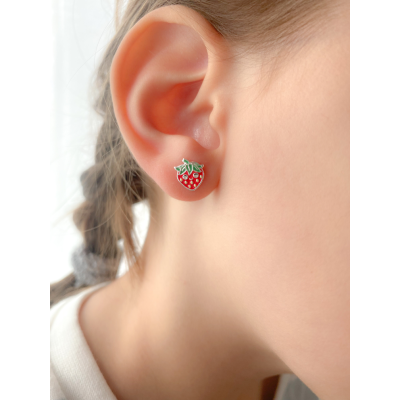 Boucles d’oreilles fraises souriantes 9.5 x 8 mm argent 925