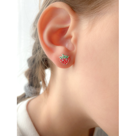 Boucles d’oreilles fraises souriantes 9.5 x 8 mm argent 925