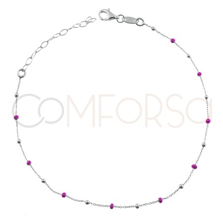 Chevillière perles émaillées fuchsia argent 925