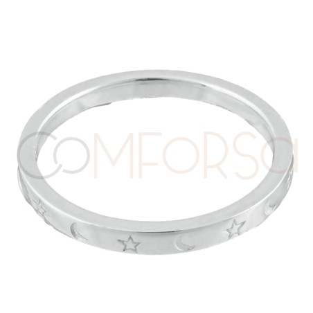 Bague étoile-lune 2mm argent 925