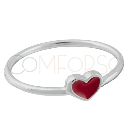 Bague avec cœur émaillé rouge argent 925