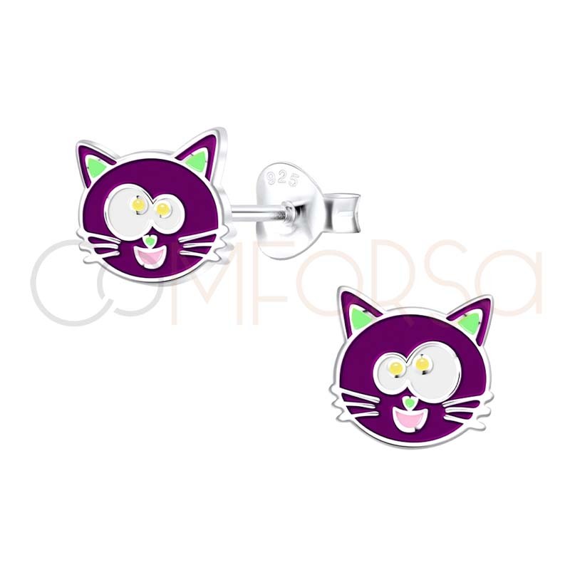 Acheter Animaux ligne: Boucles d'oreilles chat noir émaillées 7 x 7mm  argent 925 - Com-forsa S.L.