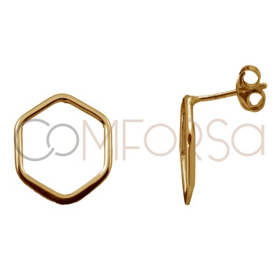 Boucles d'oreilles anneau hexagonal 15 mm argent 925 plaqué or