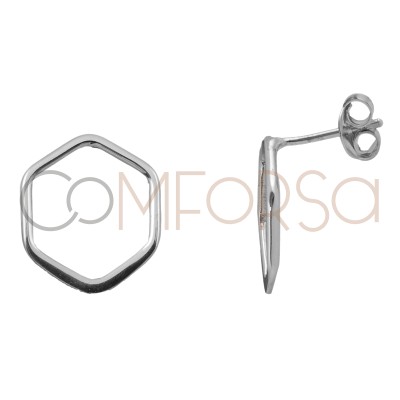 Boucles d'oreilles anneau hexagonal 15 mm argent 925 plaqué or