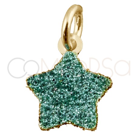 Pendentif étoile glitter mint 8x8mm argent 925 plaqué or