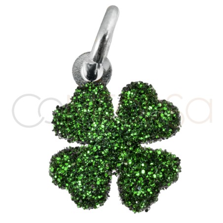 Pendentif trèfle glitter vert 8x8mm argent 925