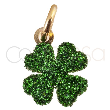 Pendentif trèfle glitter vert 8x8mm argent 925