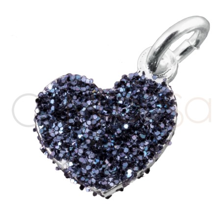 Pendentif coeur glitter noir 8.5mm argent 925