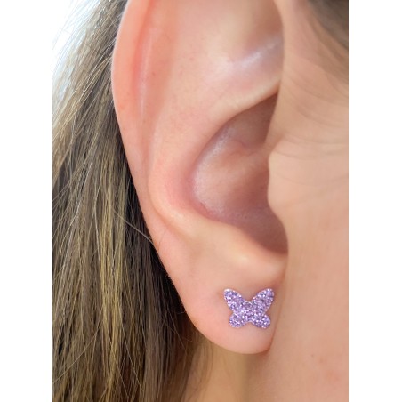 Boucles d’oreilles papillon avec glitter violet 8.5 x 7mm argent 925