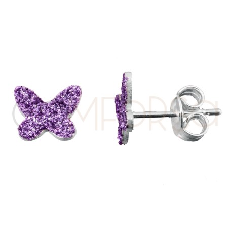 Boucles d’oreilles papillon avec glitter violet 8.5 x 7mm argent 925