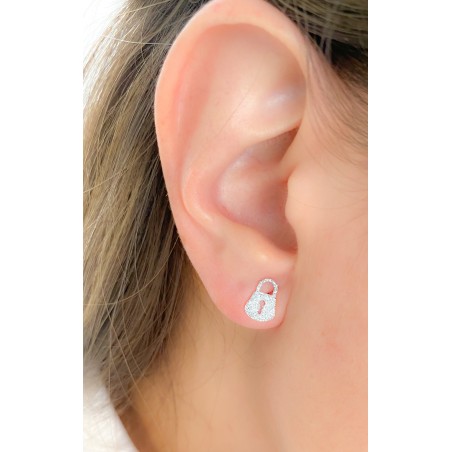 Boucles d’oreilles cadenas avec glitter 7x10mm argent 925