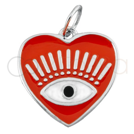 Pendentif coeur œil Orange 16x16mm argent 925