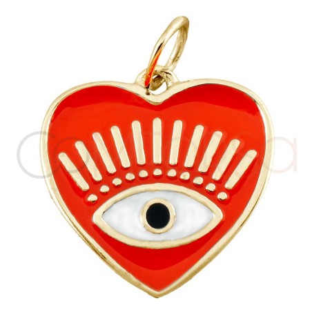 Pendentif coeur œil Orange 16x16mm argent 925