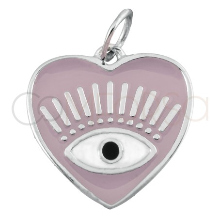 Pendentif coeur oeil Pink 16x16mm argent 925