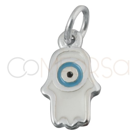 Pendentif main avec œil turc White 6.4x11mm argent 925