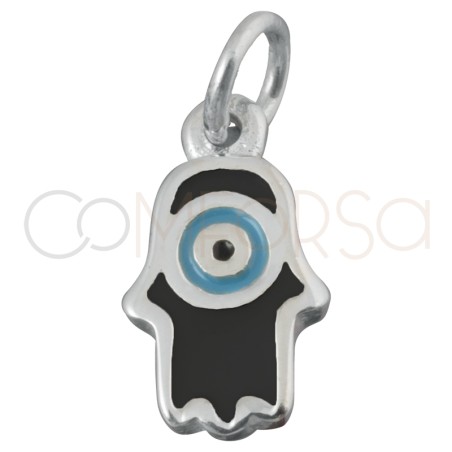 Pendentif main avec œil turc Black 6.4 x 11mm argent 925