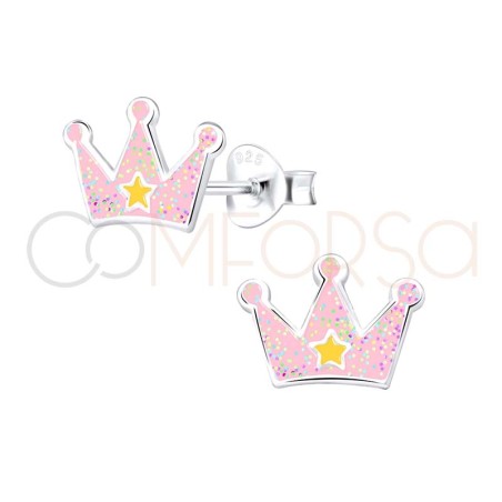 Boucles d’oreilles couronne de princesse rose clair 10 x 7mm argent 925