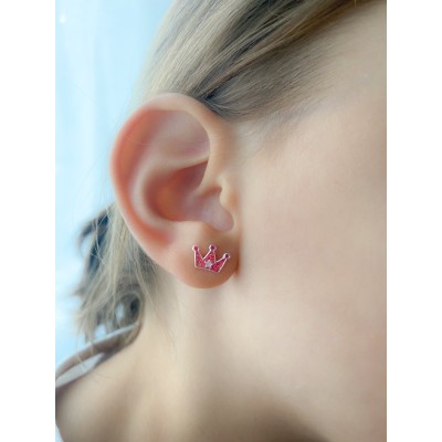 Boucles d’oreilles couronne de princesse rose fuchsia 10 x 7mm argent 925