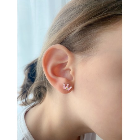 Boucles d’oreilles couronne de princesse rose clair 10 x 7mm argent 925