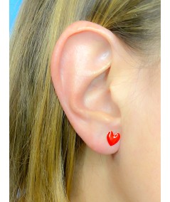 Boucles d'oreilles coeur avec émail rouge 7 x 8mm argent 925