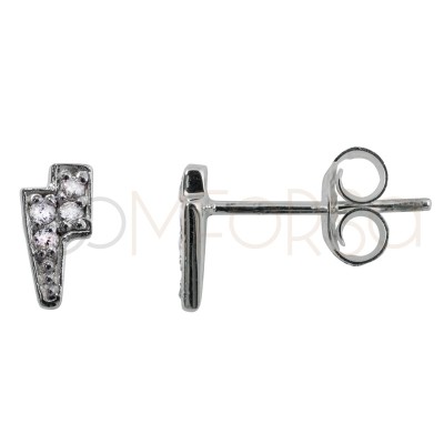 Mini boucles d'oreilles foudre avec zircones crystal 7 x 3.8mm argent 925 plaqué or