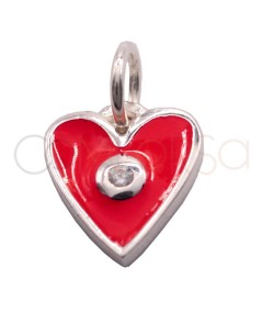 Pendentif coeur émail rouge avec zircone 8 x 10mm argent 925