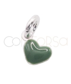 Breloque coeur avec émail menthe 4.6 x 3.8mm argent 925