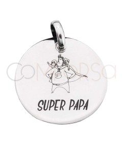 Médaille 20mm "Super Papa" gravé au laser argent 925